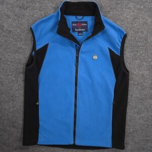 Brooks Brothers ProSport Fleece Vest Mens Medium Blue Black Full Zip Golf Preppy
